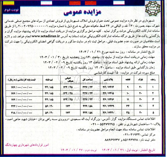 مزایده فروش املاک شهرداری از فروش تعدادی از سوله های مجتمع... نوبت دوم 