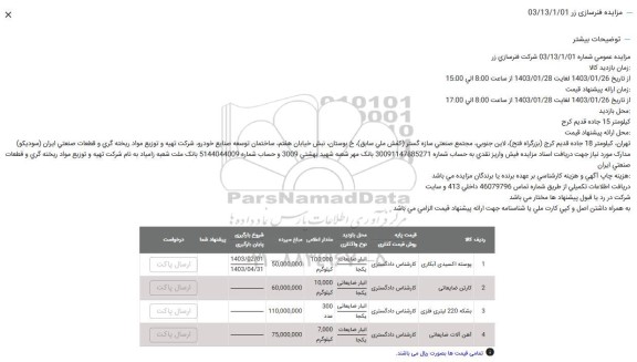 مزایده پوسته اکسیدی آبکاری ..