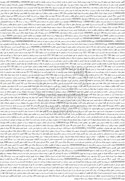 مزایده یک قطعه زمین نوع ملک طلق به پلاک ثبتی 131 فرعی از 78 اصلی