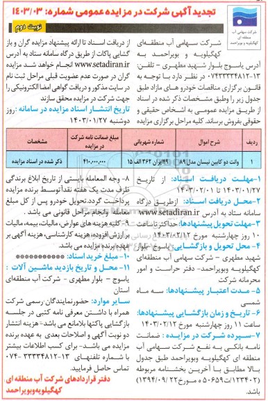 تجدید مزایده فروش خودروهای مازاد  نوبت دوم 