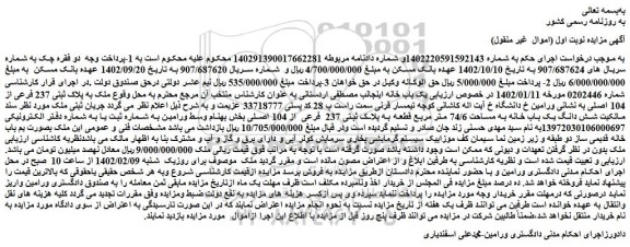 مزایده ملک به پلاک ثبتی 237 فرعی از 104 اصلی 