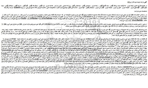 مزایده فروش ششدانگ ملک مشاع