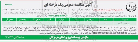مناقصه انجام امور مربوط به خدمات خودرویی ستاد و شهرستان های تابعه ​​​​​​​نوبت دوم 