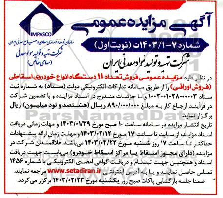 مزایده فروش تعداد 11 دستگاه انواع خودروی اسقاطی
