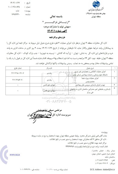 استعلام اجرای عملیات کابلکشی و مفصلبندی فیبر نوری....