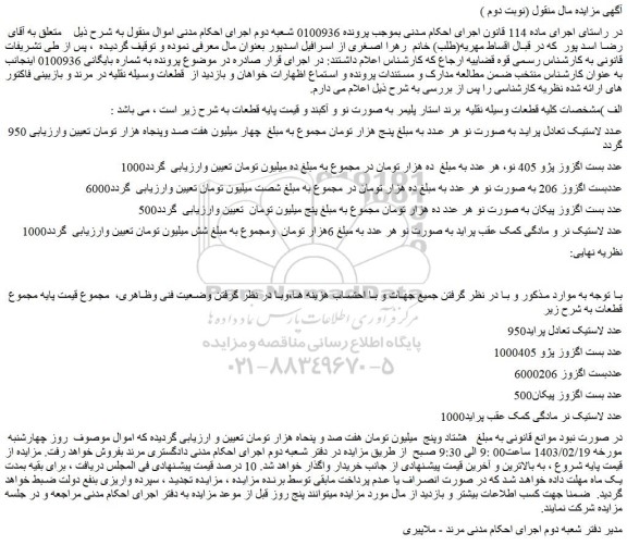 مزایده فروش 950عدد لاستیک تعادل پراید و...