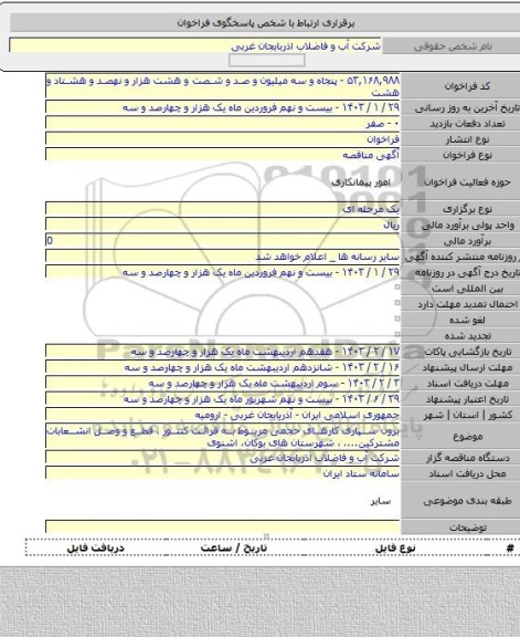 مناقصه, برون سپاری کارهای حجمی مربوط به قرائت کنتور ، قطع و وصل انشعابات مشترکین.... ،  شهرستان های بوکان، اشنوی