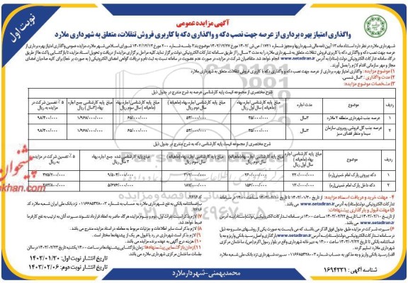 مزایده واگذاری امتیار بهره برداری از عرصه جهت نصب دکه واگذاری دکه با کاربری فروش تنقلات
