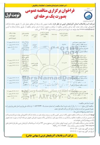 مناقصه احداث تجهیز و حصارکشی دو باب اتاقک سرچاهی و تجهیز دو حلقه چاه در روستای پسوه..