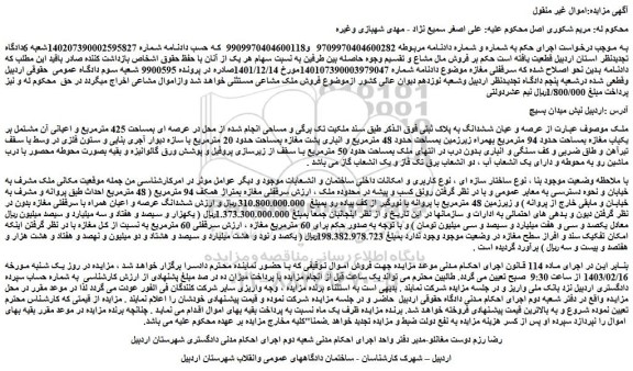 مزایده فروش ششدانگ عرصه و اعیان همراه با سرقفلی مغازه