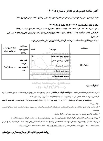 مناقصه مجموعه زیست ، زمین شناسی...