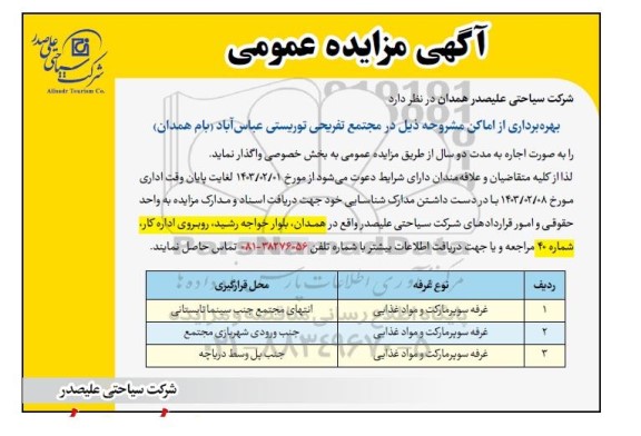 مزایده بهره برداری از اماکن