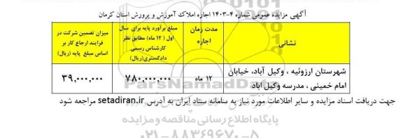 مزایده اجاره املاک