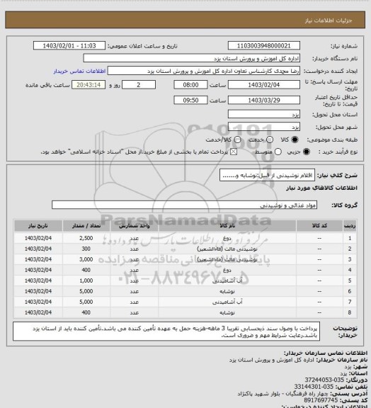 استعلام اقلام نوشیدنی از قبیل:نوشابه و.......