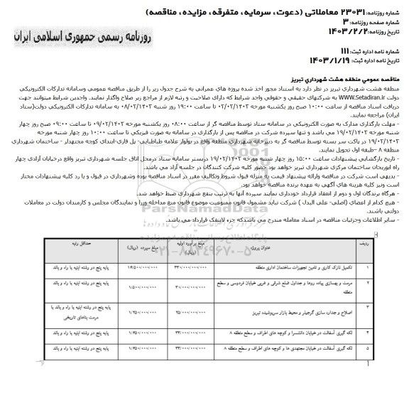 مناقصه عمومی تکمیل نازک کاری و تامین تجهیزات ساختمان اداری...