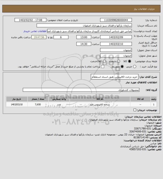 استعلام خرید درخت اکالیپتوس طبق اسناد استعلام