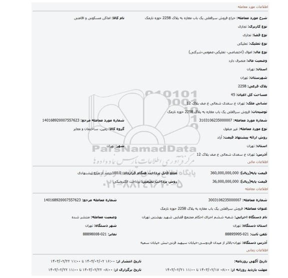 فروش سرقفلی یک باب مغازه به پلاک 2258 حوزه نارمک