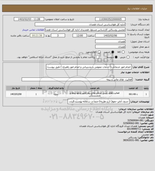 استعلام انجام امور خدماتی ( خدمات عمومی و پشتیبانی و انجام امور راهبری ) طبق پیوست