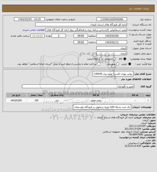 استعلام روغن بهران اکسترا توربو دیزل 15W40