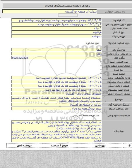 مناقصه, استعلام قیمت: شناسایی پهنه های جدید٬ تفکیک اراضی و طراحی مسیر دسترسی آرامستان روستاهای جنگلده