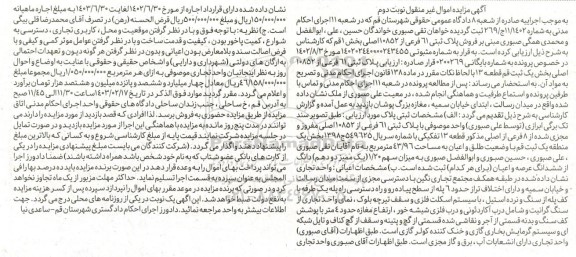 مزایده فروش یک واحد تجاری طبقه همکف 43.96 مترمربع- نوبت دوم