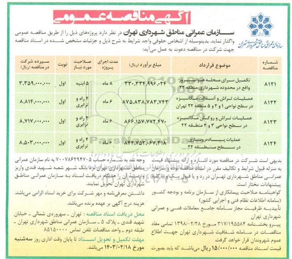 مناقصه تکمیل سرای محله هوانیروز واقع در محدوده شهرداری منطقه 22...