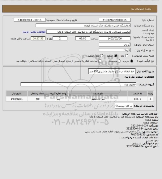 استعلام خط انتقال آب درالو 
حفاری ماشینی450 متر