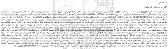 مزایده فروش ششدانگ یک دستگاه آپارتمان