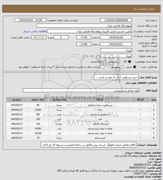 استعلام خرید بیسکویت کیک اب معدنی قندو ....