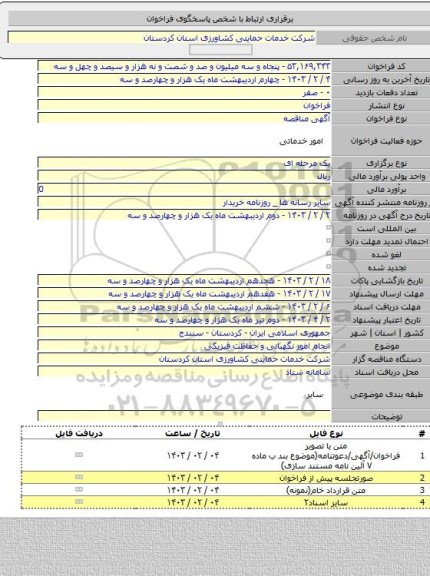 مناقصه, انجام امور نگهبانی و حفاظت فیزیکی