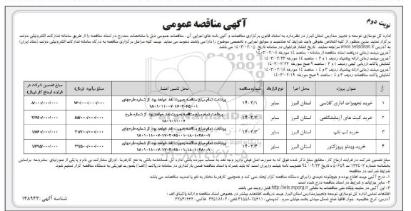 مناقصه خرید تجهیزات اداری کلاسی و ... / نوبت دوم
