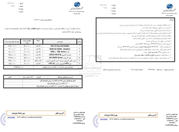 استعلام خرید قطعات رایانه