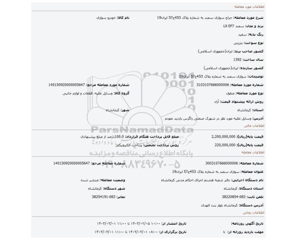 سواری سمند به شماره پلاک 453ج57 ایران19