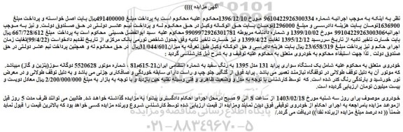 مزایده فروش یک دستگاه سواری پراید 131 مدل 1395 به رنگ سفید