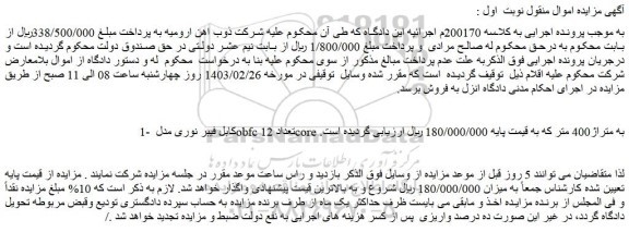 مزایده فروش کابل فیبر نوری مدل obfc تعداد 12core به متراژ400 متر
