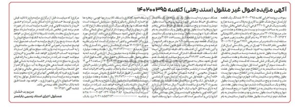 مزایده ششدانگ یک قطعه آپارتمان 33101 فرعی