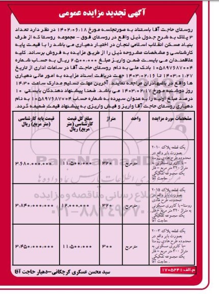 تجدید مزایده فروش تعداد 3 پلاک