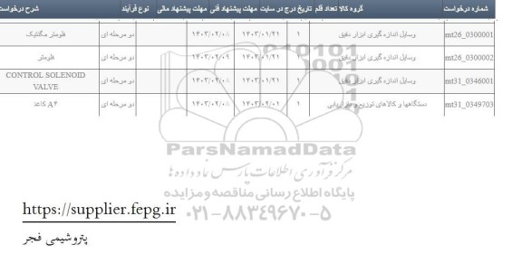 استعلام CONTROL SOLENOID VALVE...