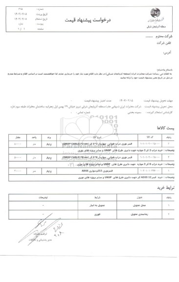 استعلام فیبرنوری داراپ هوایی مهاردار و...