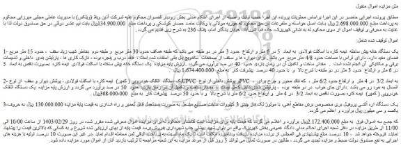 مزایده فروش یک دستگاه خانه پیش ساخته نیمه کاره با اسکلت فولادی به ابعاد 5 در 6 متر و ارتفاع و..