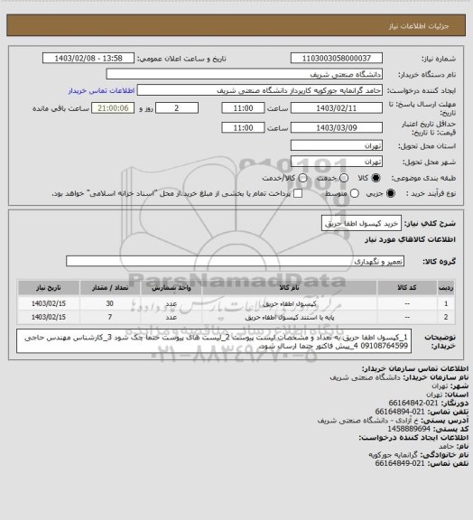 استعلام خرید کپسول اطفا حریق