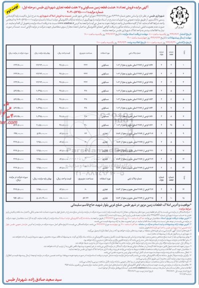 مزایده فروش 8 قطعه زمین مسکونی و 7 قطعه تجاری  ​​​​​​​نوبت دوم 