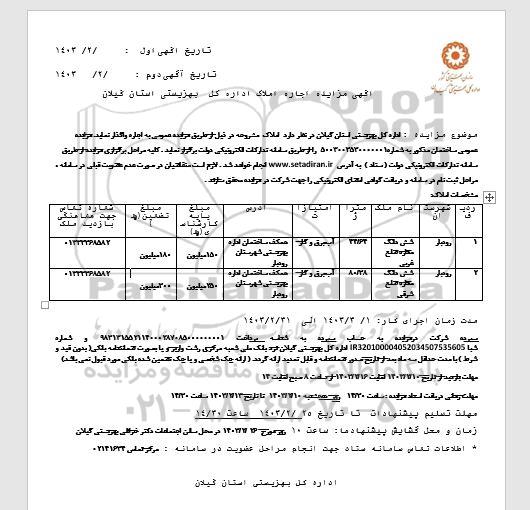 مزایده اجاره دو ملک