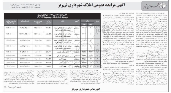 مزایده فروش 9 ملک با کاربری مسکونی - نوبت دوم