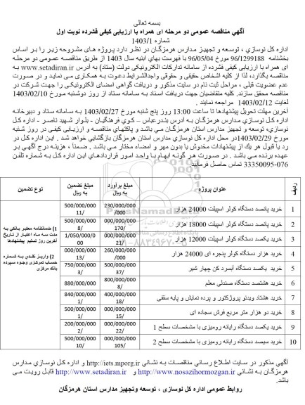 مناقصه امور خدماتی، پشتیبانی و... نوبت دوم