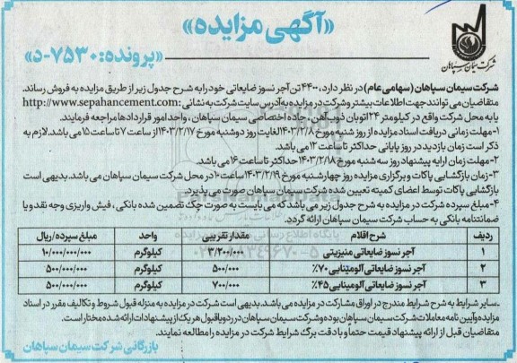 مزایده فروش  4400 تن آجر نسوز ضایعاتی 