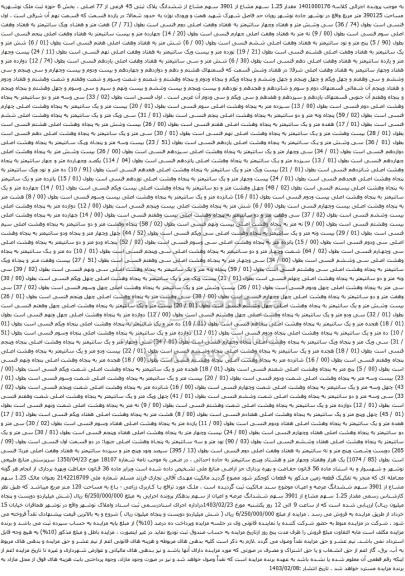 آگهی مزایده مقدار 1.25 سهم مشاع از 3901 سهم مشاع از ششدانگ پلاک ثبتی 45 فرعی از 77 اصلی ، بخش 6