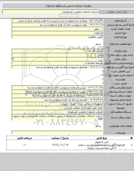 مناقصه, انجام امور نگهبانی و حفاظت فیزیکی