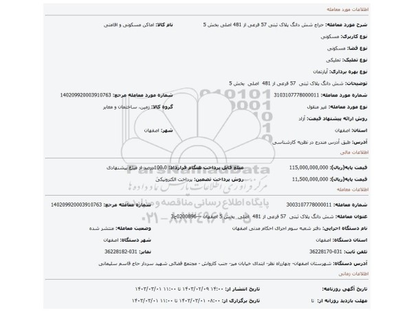 شش دانگ پلاک ثبتی 57 فرعی از 481 اصلی بخش 5