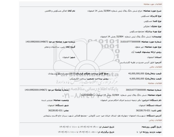 شش دانگ پلاک ثبتی شماره  32/804 بخش 14 اصفهان
